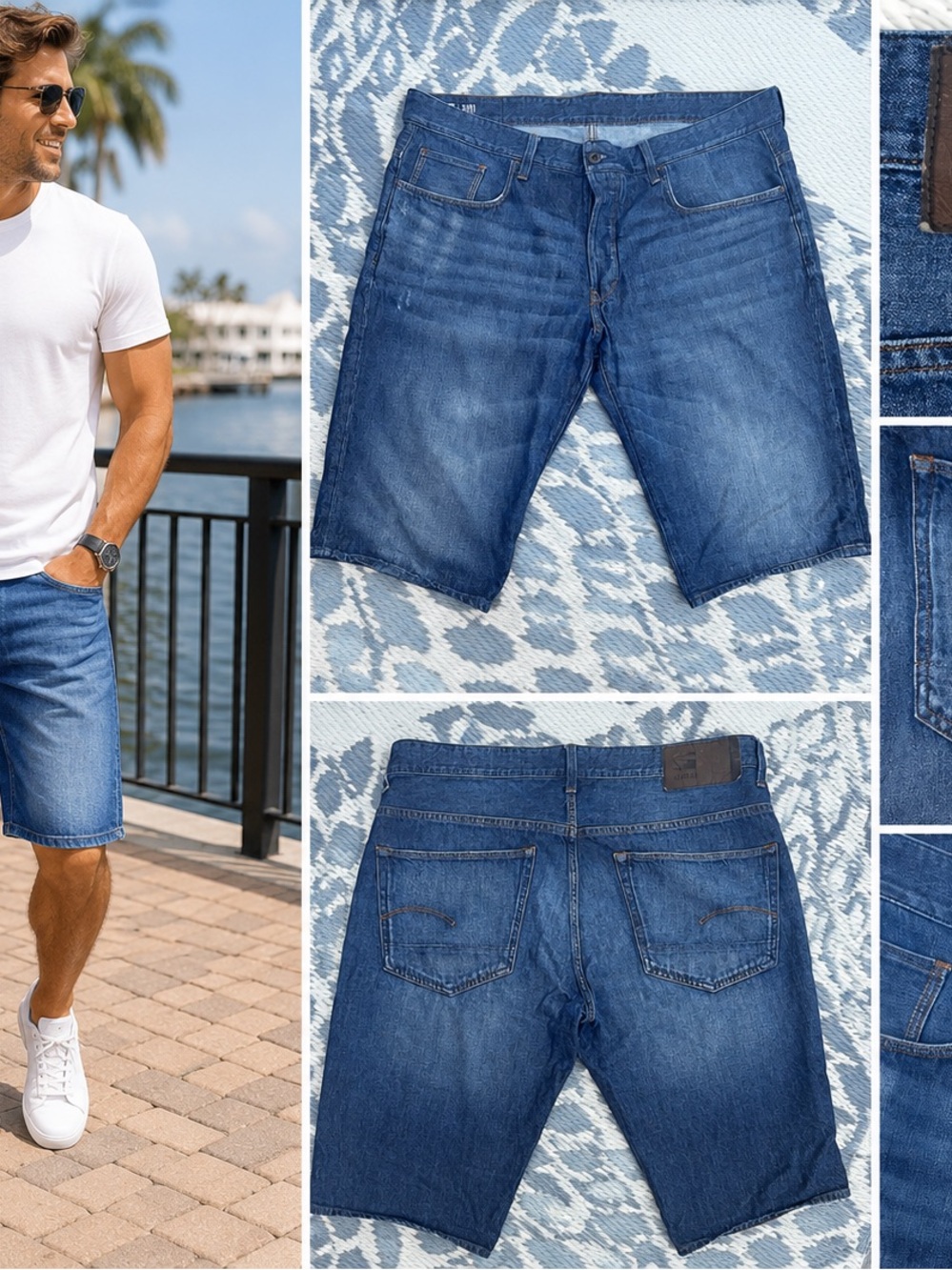 G-Star Blue Denim medium wash shorts